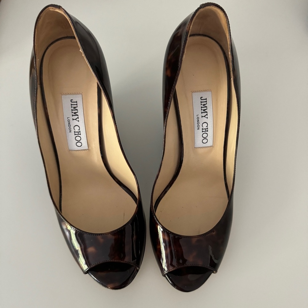 JIMMY CHOO | patent tortoise shell leather wedges SIZE 39 - WORN ONCE!